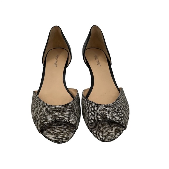 Nine West Women's Black Cream Vivie Leather Peep Toe Wedge Heels Size 7 Women’s - Picture 3 of 9